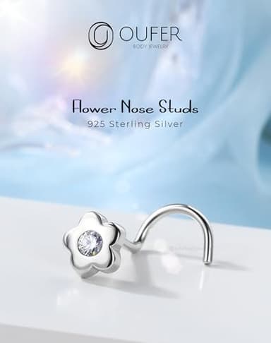 OUFER 20G Nose Rings, 925 Sterling Siver Nose Studs, Flower Nostril Nose Piercing Jewelry, Cute Nose Rings Studs, Clear CZ Nose Rings For Women - Image 3