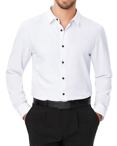 J.VER Men's Dress Shirts Stretch Long Sleeve Formal Shirt Solid Business Casual Button Down Shirts for Wedding Prom White - Image 4