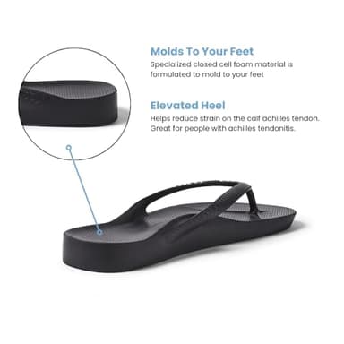 Archies Arch Support Flip Flops for Men & Women – Orthotic Sandals for Plantar Fasciitis Relief – Lightweight, Cushioning, Shock-Absorbing Sandals for Walking, Foot Pain & All-Day Comfort - Black (US Men's 8 / US Women's 9) - Image 6