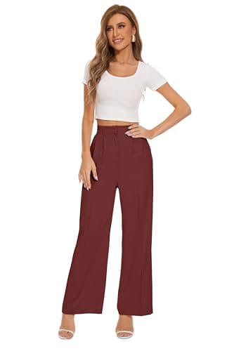 FUNYYZO Women's Wide Leg Pants High Elastic Waisted in The Back Business Work Trousers Long Straight Suit Pants - Image 5