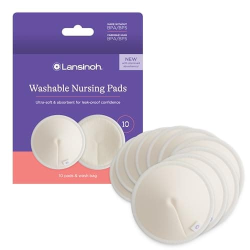 Lansinoh Washable Nursing Pads, Made with Organic Bamboo Viscose, Reusable Breast Pads for Breastfeeding with Wash Bag, Breastfeeding Essentials, 10 Count - Image 1