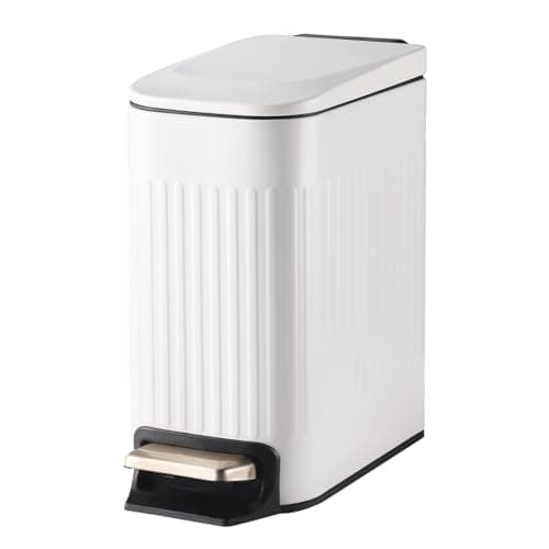 SYNCVIBE Slim Bathroom Trash Can with Lid Soft Close, Stainless Steel Garbage Can Step Trash Bin with Removable Inner Bucket for Bedroom, Office, Kitchen (Matt White, 1.8 Gallons) - Image 1