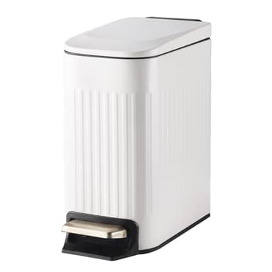 SYNCVIBE Slim Bathroom Trash Can with Lid Soft Close, Stainless Steel Garbage Can Step Trash Bin with Removable Inner Bucket for Bedroom, Office, Kitchen (Matt White, 1.8 Gallons) - Image 1