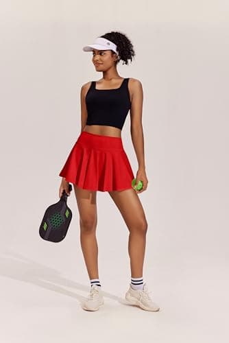 PINSPARK Tennis Skirts for Women Tummy Control Golf Skort with Shorts 14" A Line Sport Skirt, Red Large - Image 4