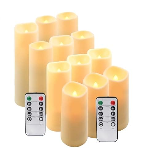 Hausware Flameless Candles 12 Pack, 4"-7" Flickering LED Pillars with Remote Timer & Waterproof, Battery Operated for Outdoor Lanterns Indoor Decor - Image 1
