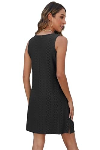 Summer Dresses for Women Dressy Casual Swimsuit Coverup 2025 Loose Flowy Tank Dress Sundresses with Pockets Eyelet Black M - Image 5