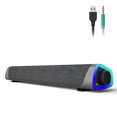 SOULION R30 Computer Speakers, Colorful LED Lights with Switch Button, Surround Sound Portable Computer Sound Bar Speakers for Desktop, Gray - Image 1