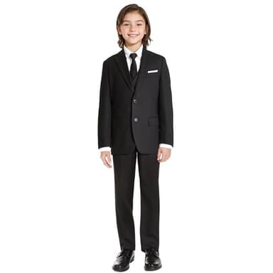 Marvelous World Boys Black Slim Fit Suits Set Formal Suits 3-Piece Size 10 Suits for Kids Toddler Tuxedos Dresswear Ring Bearer Outfit Boys Wedding Suits Dress Clothes Teen Youth Adjustable Waist - Image 2