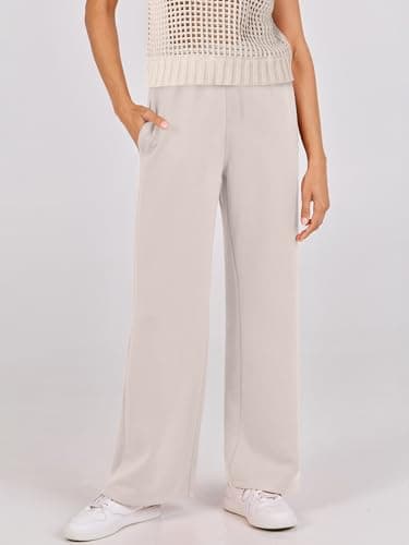 ANRABESS Women Two Piece Outfits Crochet Sheer Knit Sweater Top Wide Leg Pants Lounge Matching Sets Sweatsuit Travel Clothes Aprioct Medium - Image 8