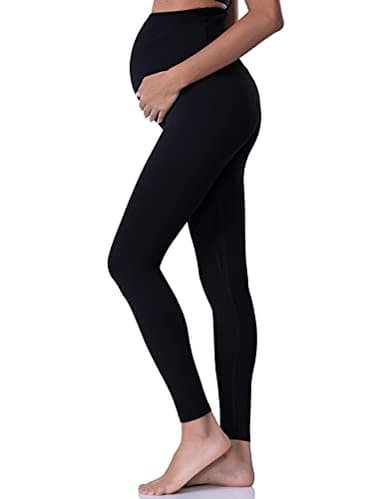 POSHDIVAH Women's Maternity Leggings Over The Belly Pregnancy Yoga Pants Active Wear Workout Leggings Black Medium - Image 2