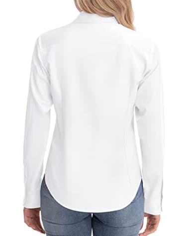 siliteelon Womens Classic-Fit Dress Shirts Long Sleeve Button Down Wrinkle-Free Stretch Solid Casual Work Office Blouse Top White XX-Large - Image 4