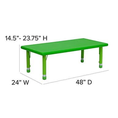 Flash Furniture Rectangular Activity Table Set, 24"W x 48"D x 14.50" - 23.75"H, Green - Image 3