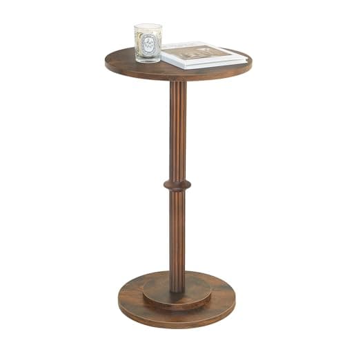 MaxSmeo Drink Table, Small Side Table for Small Spaces, Modern Round End Table with Fluted Wood Leg, Rustic Brown - Image 1