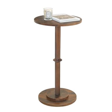 MaxSmeo Drink Table, Small Side Table for Small Spaces, Modern Round End Table with Fluted Wood Leg, Rustic Brown - Image 1