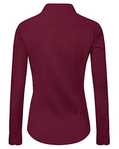 J.VER Long Sleeve Shirts for Women Wrinkle Free Button Down Shirt Office Work Dressy Petite Tops for Business Casual Trendy Burgundy Large - Image 2