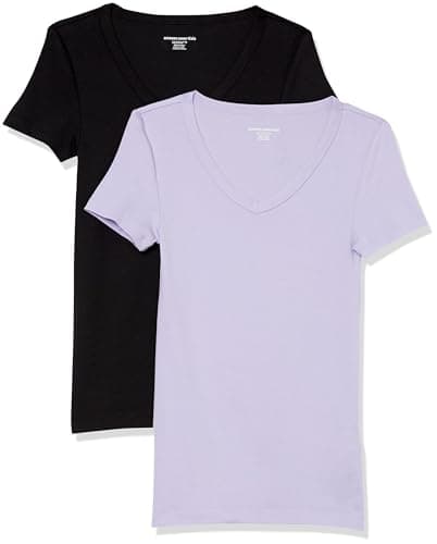 Amazon Essentials Women's Slim-Fit Short-Sleeve V-Neck T-Shirt, Pack of 2, Black/Lavender, XX-Large - Image 1