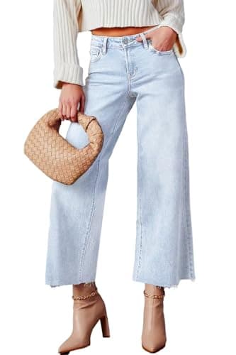 Allimy Womens High Waisted Capri Pants Wide Leg Pants Woman Cropped Jeans Baggy Barrel Jeans for Women Trendy Light Blue Size 4 - Image 1