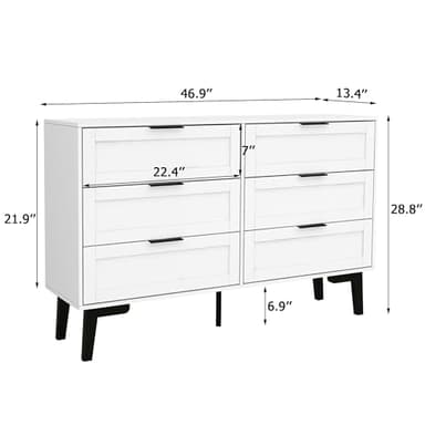 TaoHFE 6 Drawer Dresser for Bedroom Modern White Chest of Drawers for Nursery Wood Dresser for Kids Horizontal Dressers & Chests of Drawers for Bedroom Living Room - Image 2