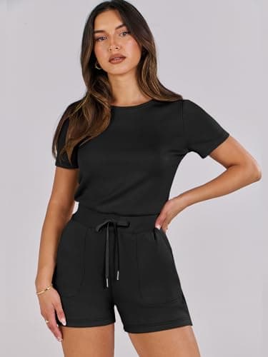 ANRABESS Romper for Women Short Sleeve Summer Tshirt One Piece Jumpsuit Beach Vacation Travel Outfits 2025 Dressy Clothes Black Large - Image 2