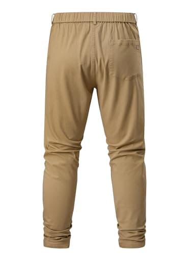 JMIERR Men's Stretch Chino Pants Business Casual Elastic Waist Travel Essentials Pant Slim Fit Tapered Cotton Twill Work Athletic Golf Dress Trousers, XL, Khaki - Image 8