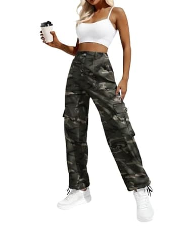 Women's High Waist Cargo Camouflage Pant Relaxed-fit Jogger Army Fatigue Pants Sweatpants - Image 1