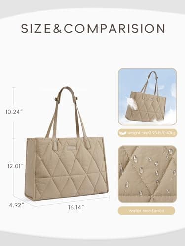 CLUCI Quilted Puffer Tote Bag for Women 15.6 inch Laptop Shoulder Women Briefcase Work Bag for Travel - Image 3