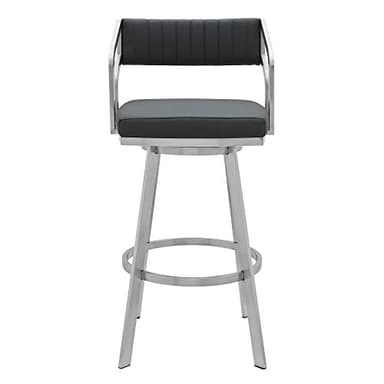 Armen Living Capri Modern 30" Seat Height Gray Faux Leather and Brushed Stainless Steel Metal Swivel Bar Stool for Kitchen Island Counter - Image 4