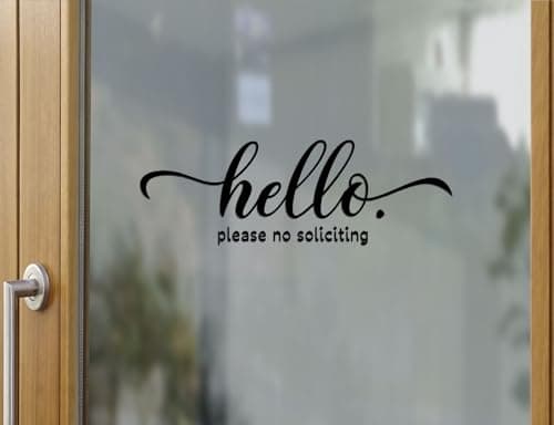 ZLKAPT Hello, No Soliciting Front Door Vinyl Decal -3.5X10" Polite Greeting and No Salesmen Sign (Black) - Image 1