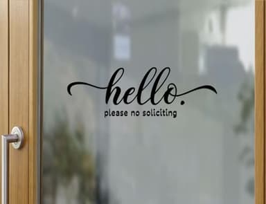 ZLKAPT Hello, No Soliciting Front Door Vinyl Decal -3.5X10" Polite Greeting and No Salesmen Sign (Black) - Image 1