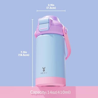 Meoky Kids Water Bottle for School: 14 oz Insulated Water Bottle with Straw and Spout Lid - 100% Leakproof Stainless Steel Water Bottle BPA-Free for Travel Sports - Toddlers Girls, Bluebell - Image 5