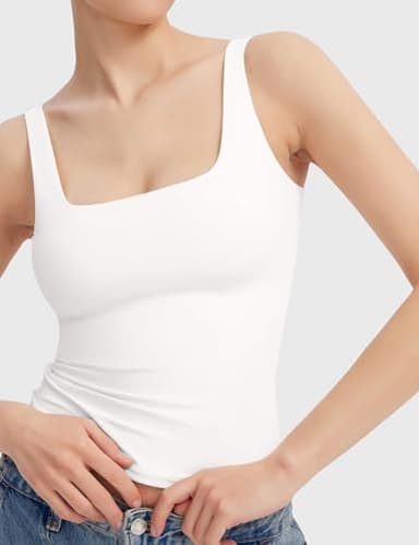 PUMIEY White Tank Tops for Women Square Neck Sleeveless Summer Tops, Splashed White X-Large - Image 5