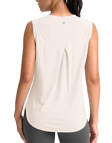 SANTINY Women's Sleeveless Workout Tops Breathable Lightweight Active Tennis Yoga Shirts Athletic Running Tank Tops for Women (Cream_M) - Image 1