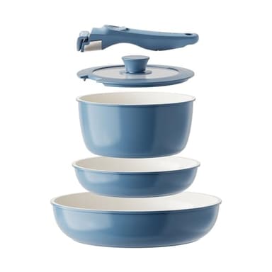 Redchef Ceramic Cookware Set, Removable Handle Pots and Pans Non-Stick, Rv Cookware Set, Non-Toxic Pots and Pans Set No PFAS, PTFE, PFOA, Detachable Pots and Pans, Dishwasher & Oven Safe(Blue) - Image 1