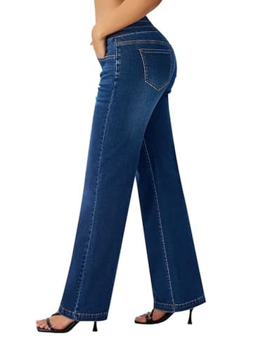 roswear Women’s Wide Leg Jeans Casual High Waisted Stretch Baggy Loose Denim Pants Blue Small - Image 4