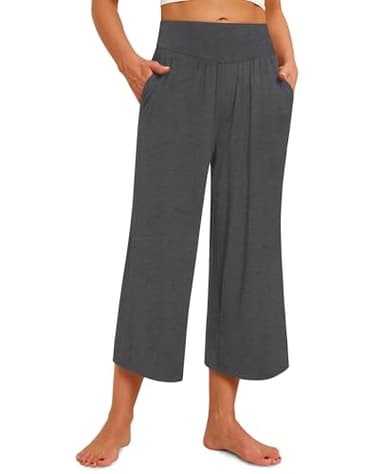 siliteelon Wide Leg Capri Pants for Women Lounge Pajama Pants Women Casual Loose Comfy Flowy Palazzo Capris with Pockets - Image 2