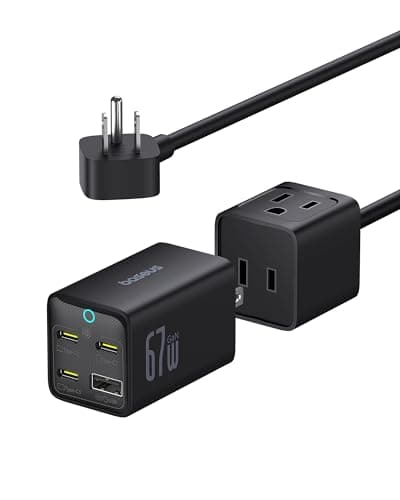 Baseus Charging Station 67W, 5 in 1 Detachable Travel Power Strip USB C Fast Charger, 5ft Flat Extension Cord with 2 AC Outlets, Portable Charger for MacBook Pro, iPhone, Cruise Travel Essentials - Image 1