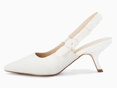 Coutgo Womens Slingback Kitten Heels Closed Pointed Toe Bowknot Knitted Slip On Work Pumps Dress Shoes, White, Size 8 - Image 4