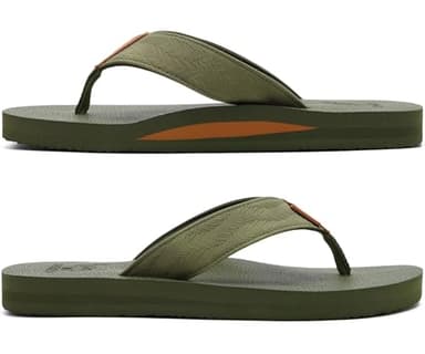 KuaiLu Men's Leather Flip Flops Arch Support Summer Beach Pool Water Thong Sandals Waterproof Rubber Walking Shoes Slip on Orthotic Casual Sport Cushioned Slides Shower Slippers Army Green Size 10.5 - Image 8