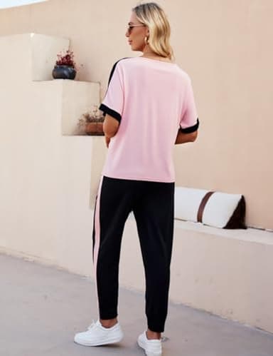 VIMPUNEC Women 2 Piece Outfits Summer Casual Lounge Sets Soft Sweatsuits Trendy Matching Sets Pink M - Image 2