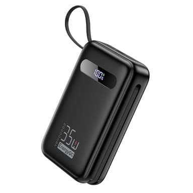 EnergyQC Power Bank, 20,000mAh 35W PD 3.0+QC 4.0 Fast Charging Portable Charger with Built-in Lightning & USB-C in&Out Cables, Battery Pack for iPhone 16/15/14 Series, Galaxy, iPad, AirPods, Black - Image 1