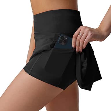 Husnainna High Waisted Pleated Tennis Skirt with Pockets Athletic Golf Skorts for Women Casual Workout Built-in Shorts 018BZQ-Black/d8 - Image 3