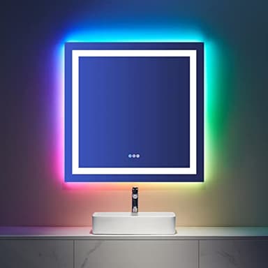 LOAAO 36"X36" LED Bathroom Mirror with Lights, Anti-Fog, Dimmable, RGB Backlit + Front Lighted, Bathroom Vanity Mirror for Wall, Memory Function - Image 1