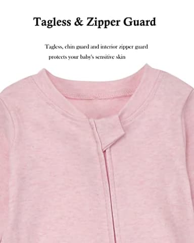 Aablexema Baby Footie Pajamas with Mittens - 3Pcs Infant Footed Sleeper Cotton Sleepwear Outfits(Grey Khaki/Dot/Pink, 0-3M) - Image 3