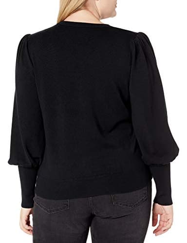 The Drop Women's Vivienne Pleated Shoulder Balloon-Sleeve Crewneck Sweater, Black, L - Image 5