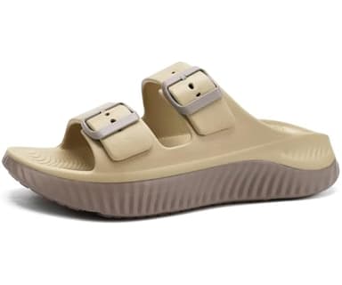 KuaiLu Womens Recovery Sandals Comfort Plantar Fasciitis Arch Support Ladies Orthopedic Adjustable Strap Sport Slides Open Toe Slip On Athletic Cushion Slippers Summer Beach Sandles Tan Brown Size 7 - Image 1