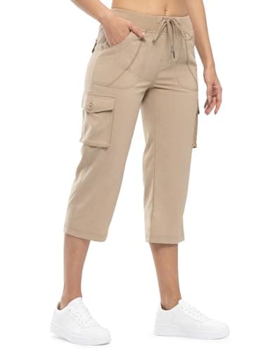 TBMPOY Womens Cargo Capris Hiking Lightweight Pants 6 Pockets Quick Dry Casual Outdoor Trip Loose Shorts Cropped Cotton Khaki S - Image 3