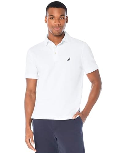 Nautica mens Short Sleeve Solid Stretch Cotton Pique Polo Shirt, Bright White, Small US - Image 1