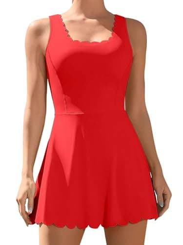 ATTRACO Women Tennis Dresses Athletic Pickleball Dress High Waist Golf Outfits Sporty Tennis Skirts Red L - Image 1