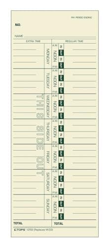TOPS Time Cards, Weekly, 1-Sided, Replaces M-33, 10-800292, 3-1/2" x 9", Manila, Green Print, 100-Count (12593) - Image 2