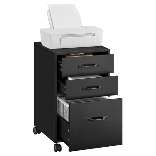 VASAGLE File Cabinet, 3 Drawers Filing Cabinet for Home Office, with Wheels, for A4, Letter Sized Documents, Hanging File Folders, Ink Black UOFC065B16 - Image 1